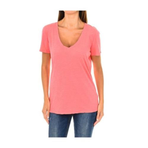 Korte mouw V-hals T-shirt Armani Jeans , Red , Dames