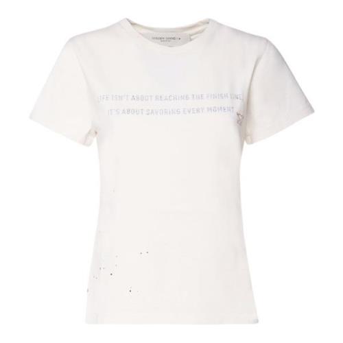 Witte Katoenen T-shirt met Voorschrift Golden Goose , White , Dames