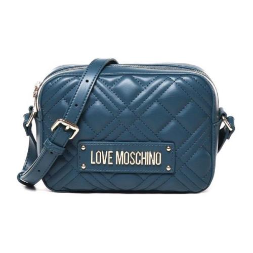 Gewatteerde Teal Schoudertas met Rits Love Moschino , Green , Dames