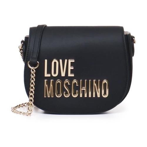 Zwarte Schoudertas met Gouden Logo Love Moschino , Black , Dames