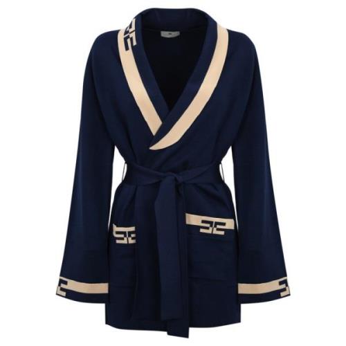 Langemouw Viscose Cardigan met Logo Elisabetta Franchi , Blue , Dames