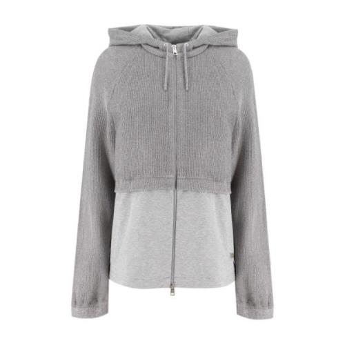 Dubbelstof Zip Sweatshirt met Verstelbare Capuchon Panicale , Gray , D...