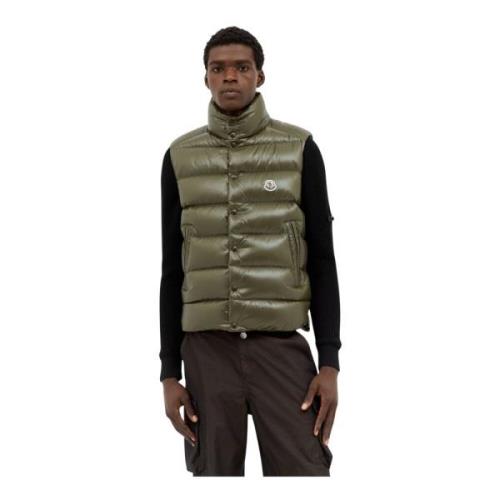 Gewatteerd Donsvest met Logopatch Moncler , Green , Heren