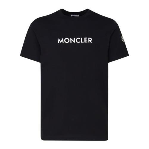 Logoed Zwarte Katoenen T-shirts en Polos Moncler , Black , Heren