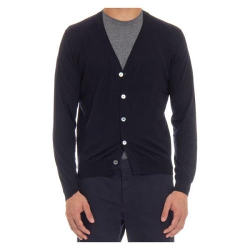 Blauwe Cardigan Sweater Extrafijne Wol Drumohr , Blue , Heren