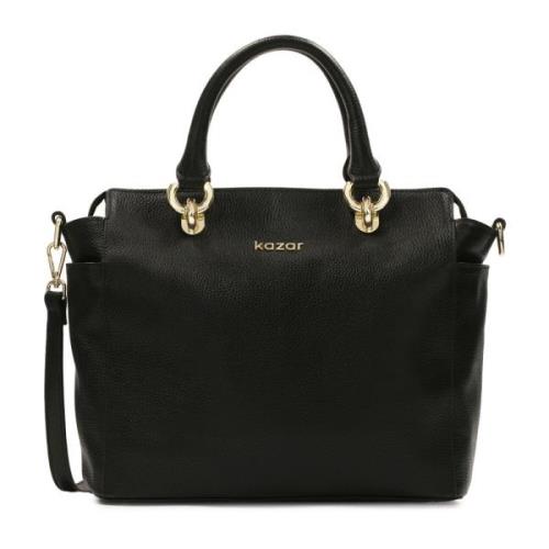 Grote leren handtas met twee handgrepen Kazar , Black , Dames