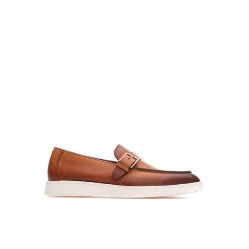 Klassieke Leren Loafers Santoni , Brown , Heren