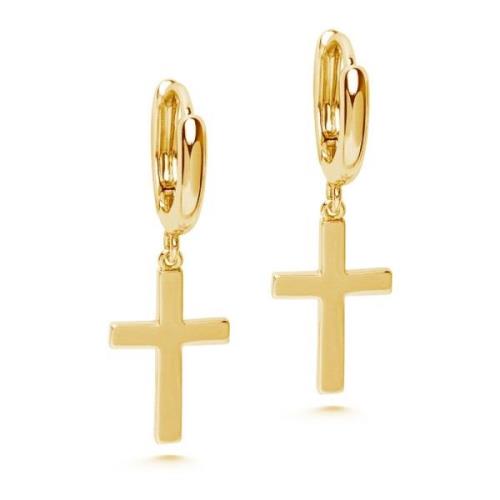 Mens Small Cross Earrings in Gold Nialaya , Yellow , Heren