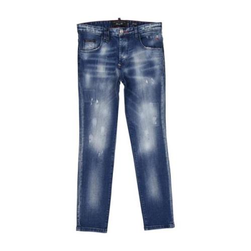 Blauwe Jeans Ss22 met Destroyed Effect Philipp Plein , Blue , Heren