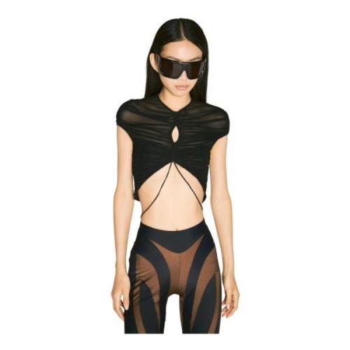 Gegroepeerde Mesh Crop Top Mugler , Black , Dames