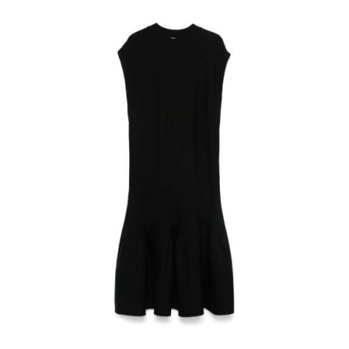 Zwarte Geribbelde Godet Jurk Alaïa , Black , Dames