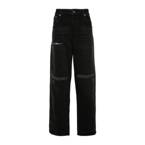 Zwarte Distressed Denim Wijde Pijp Jeans Represent , Black , Heren