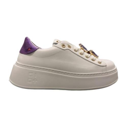 Witte leren sneaker met paarse details Gio+ , White , Dames