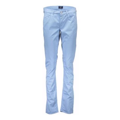 Blauwe Damesbroek Smalle Pijp Logo Gant , Blue , Dames