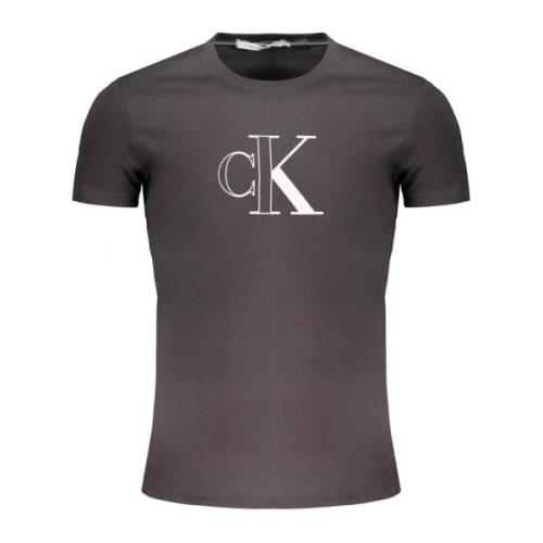 Korte Mouw Logo Print Katoenen T-shirt Calvin Klein , Black , Heren