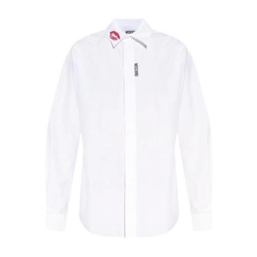 Casual Overhemd met Unieke Lipstick Details Moschino , White , Heren