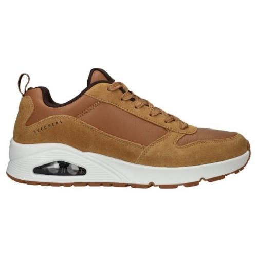 Heren Leren Sneaker met Memory Foam Skechers , Brown , Heren