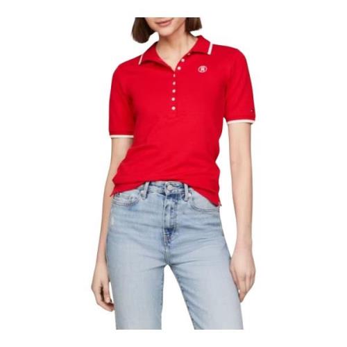 Dames Slim Tipping Lyocell Polo Tommy Hilfiger , Red , Dames