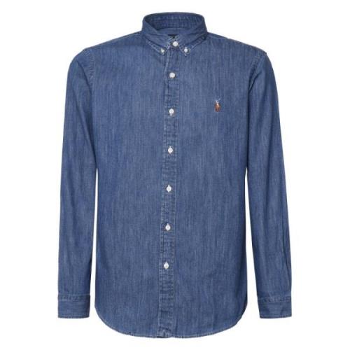 Blauwe Knoopshirt Italiaanse Kraag Ralph Lauren , Blue , Heren