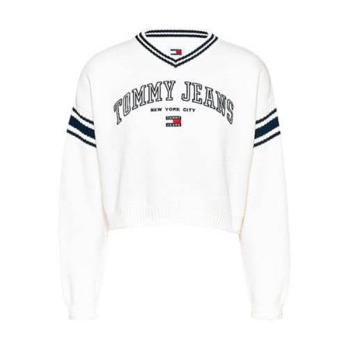 V-hals Trui Stijlvol Ontwerp Tommy Hilfiger , White , Dames