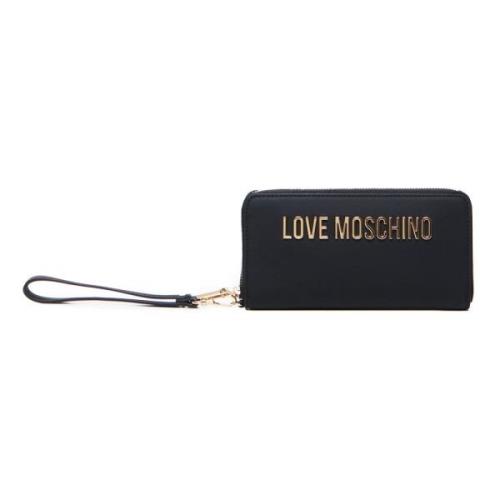 Zwarte Eco-Leren Portemonnee met Ritssluiting Love Moschino , Black , ...