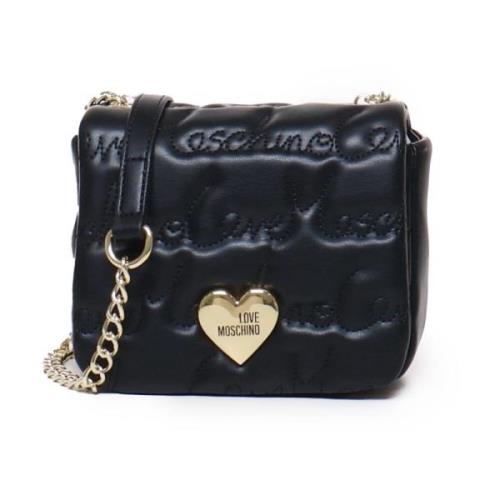 Zwarte Ecoleer Schoudertas met Metalen Logo Love Moschino , Black , Da...