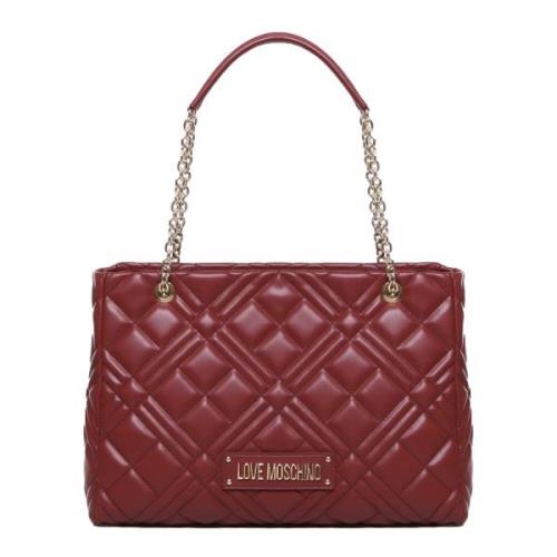 Zwarte Schoudertas met Klep Sluiting Love Moschino , Red , Dames