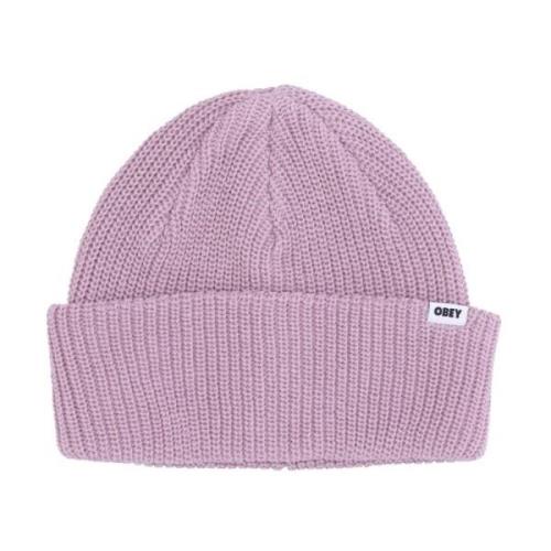 Lila Krijt Beanie Hoed Obey , Pink , Heren