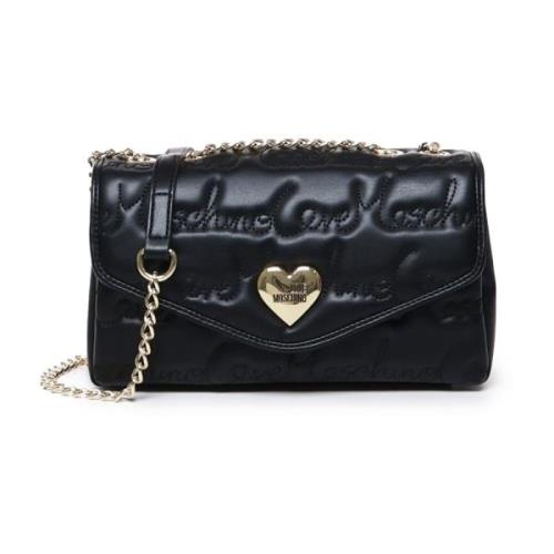 Zwarte Ecoleather Schoudertas Flap Sluiting Love Moschino , Black , Da...