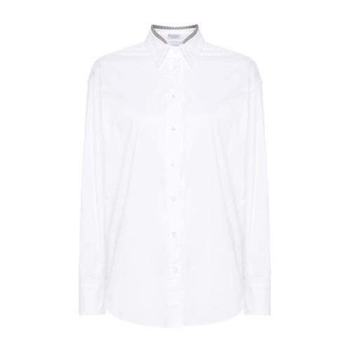 Dubbele Kraag Poplin Shirt Monille Brunello Cucinelli , White , Dames