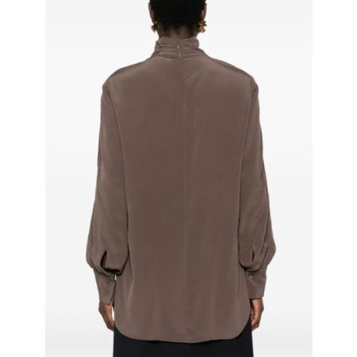 Creppe Mouwblouse met Monille Brunello Cucinelli , Brown , Dames