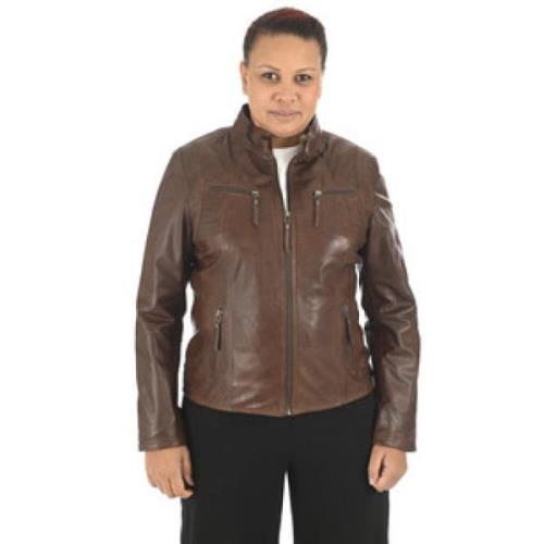 Bruin Leren Comfort Blouson Jas La Canadienne , Brown , Dames