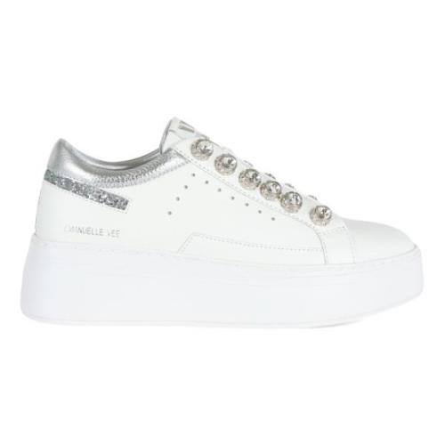 Leren Sneakers met Strass en Glitter Emanuelle Vee , White , Dames