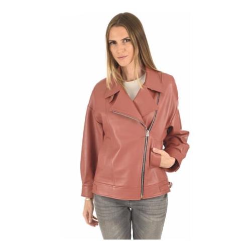 Roze Oversize Lam Leren Jas La Canadienne , Pink , Dames