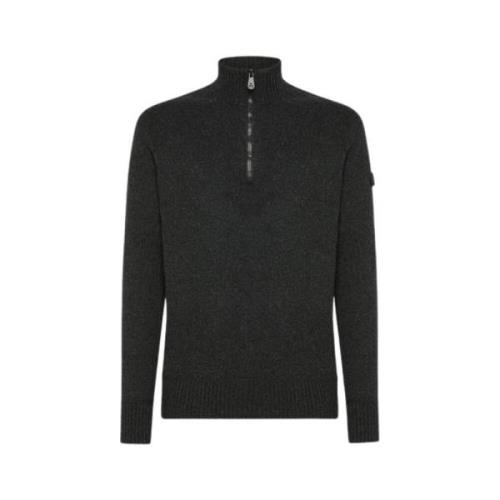 Donkergrijze Wollen Halfzip Trui Peuterey , Black , Heren