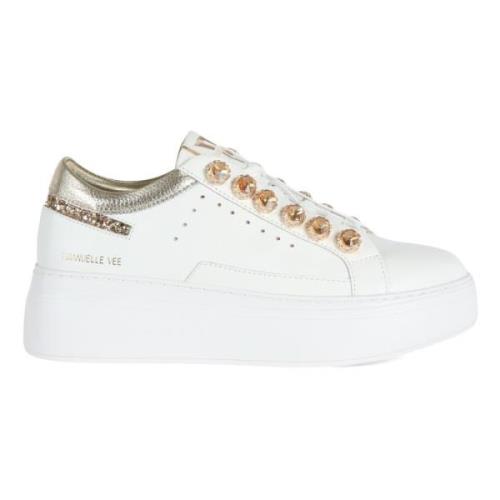 Leren Sneakers met Strass en Glitter Emanuelle Vee , White , Dames