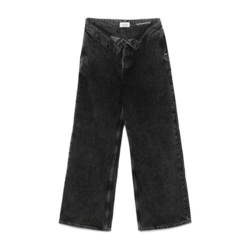 Zwarte Denim Wijde Pijp Jeans Amish , Black , Dames