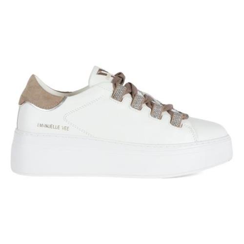 Leren Sneakers met Strass Emanuelle Vee , White , Dames