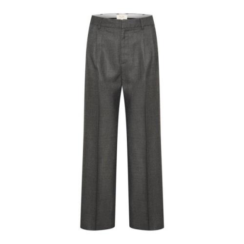 Grijze Flanel Melange Wijde Pijp Broek Part Two , Gray , Dames