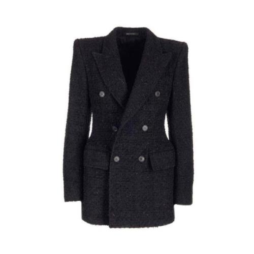 Tweed Blazer met Brede Revers Balenciaga , Black , Dames