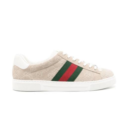 Beige Web Sneakers met GG-details Gucci , Beige , Heren