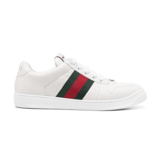 Witte Leren Sneakers met Logodetails Gucci , White , Heren