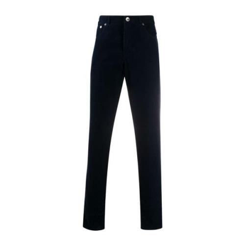 Navy Blue Velvet Katoenen Broek Brunello Cucinelli , Blue , Heren