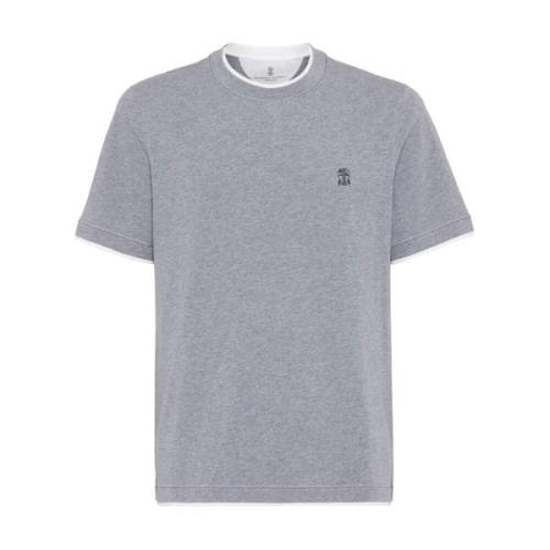 Grijze Katoenen T-shirt met Embleem Brunello Cucinelli , Gray , Heren