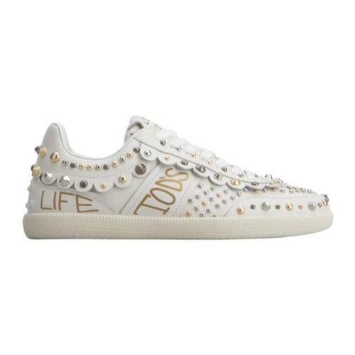 Witte leren studded sneaker Tod's , White , Dames