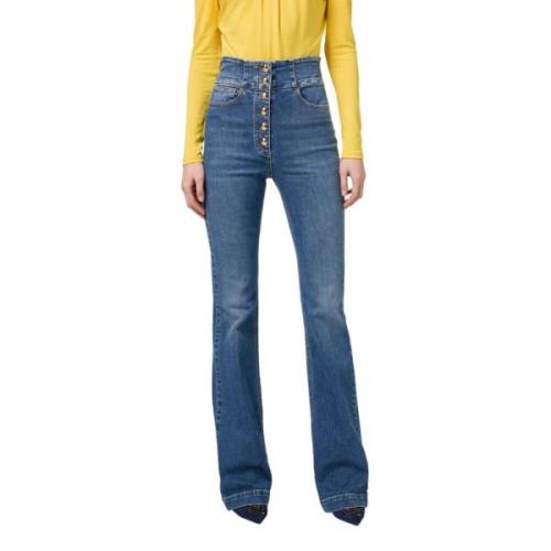 Hoge Taille Flared Denim Jeans Elisabetta Franchi , Blue , Dames