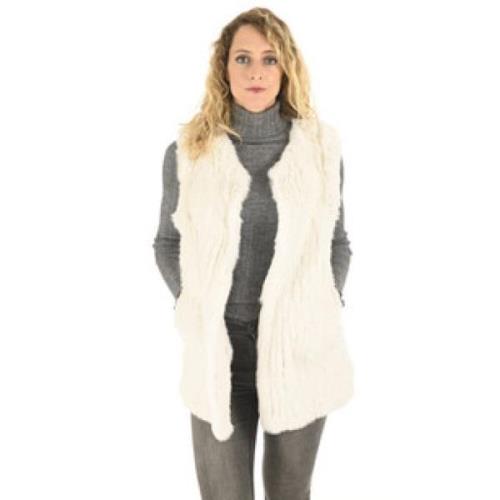 Konijnenbont gebreid middellange vest La Canadienne , White , Dames