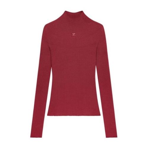 Rode Solar Sweater Katoen Wol Bordeaux Courrèges , Red , Dames