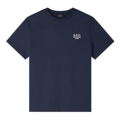 Blauw Unisex T-shirt met rechte snit A.p.c. , Blue , Heren