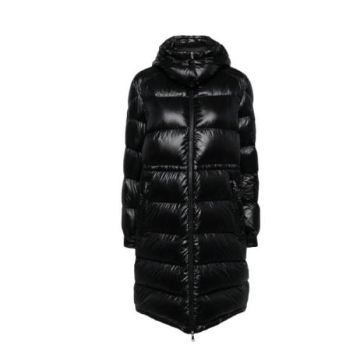 Gewatteerde Parka met Glanzende Afwerking Moncler , Black , Dames